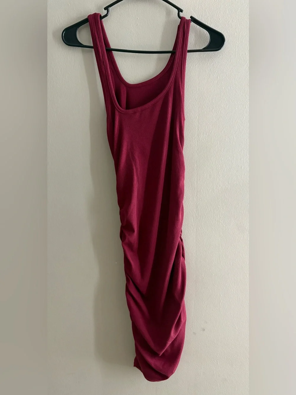 Women’s Asymmetric One-Shoulder Ribbed Dress in Burgundy - Picture 2 of 4